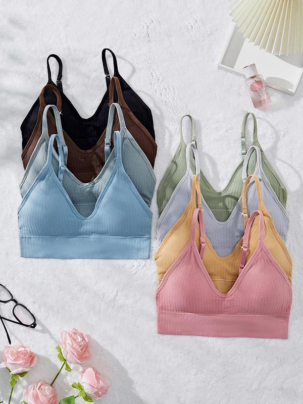 Women's Solid Color Wireless Bralette, Adjustable Strap Lingerie Top, Soft Comfy Breathable Underwear for Daily Wear, Women's Lingerie for All Seasons