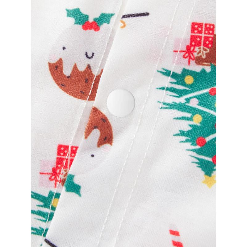 Christmas Pajamas for Family Long Sleeve Cartoon Print Tops + Pants Set Holiday Sleepwear