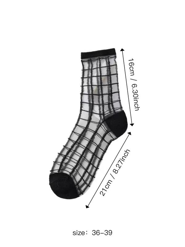 Women's Polka Dot & Striped Print Sheer Crew Socks, Fashion Casual Comfy Breathable Socks for Daily Outdoor Wear, Ladies Socks for All Seasons