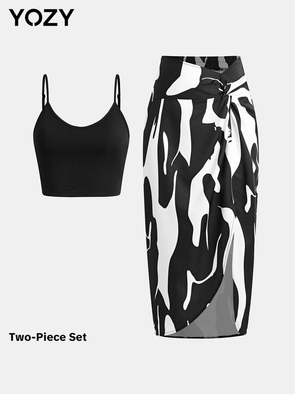 YOZY Black Friday Deals [6 colors, size 0 2-14] Crop Cami Top & Ditsy Twist Dress Set  Asymmetric Floral Print, Sleeveless Adjustable Spaghetti Strap Top & High Waist Skirt, [XS-XXL] Christmas 2024 Trend, Thanksgiving Outfits, Fall Outfits, Winter Outfits