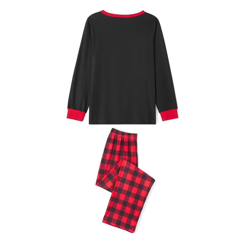 Christmas Pajamas For Family Christmas Family Pajamas Matching Set, Long Sleeve Letters Print T-shirt with Plaid Pants Sleepwear Loungewear