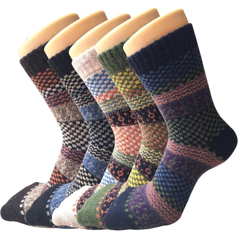 5 Pack Womens Wool Socks Winter Warm Socks Thick Knit Cabin Cozy Crew Soft Socks Gifts for Women