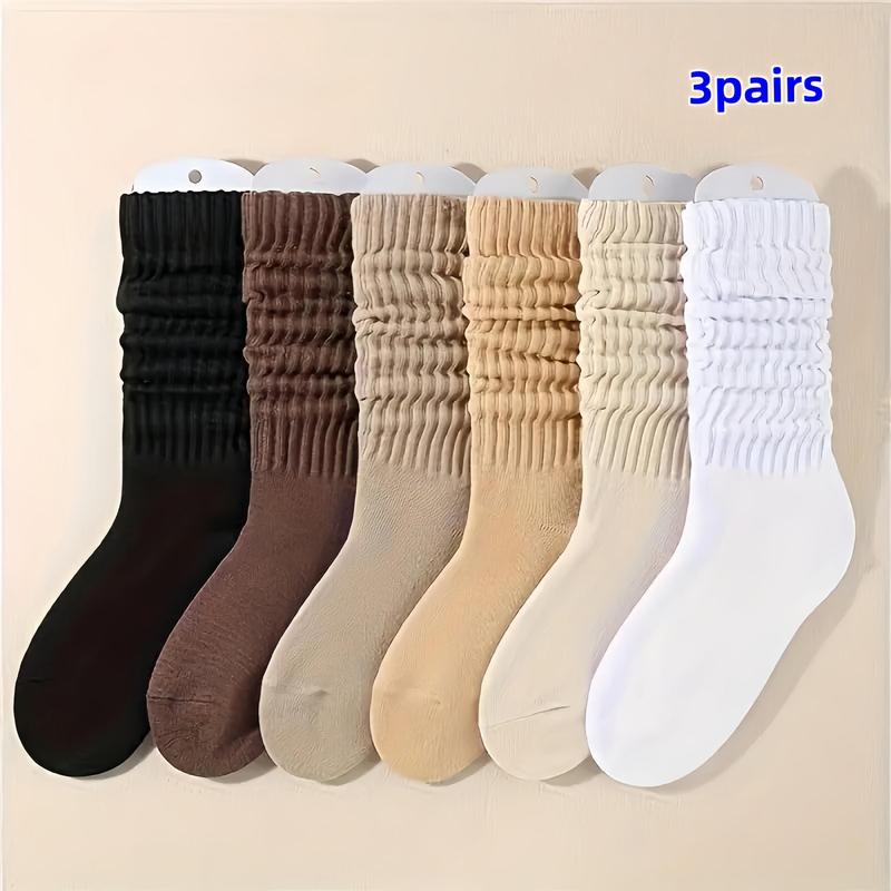 Women's Solid Color Ribbed Socks, 3 Pairs Soft Comfy Breathable Socks for Fall & Winter, Women's Socks for Daily Wear, Christmas Gift