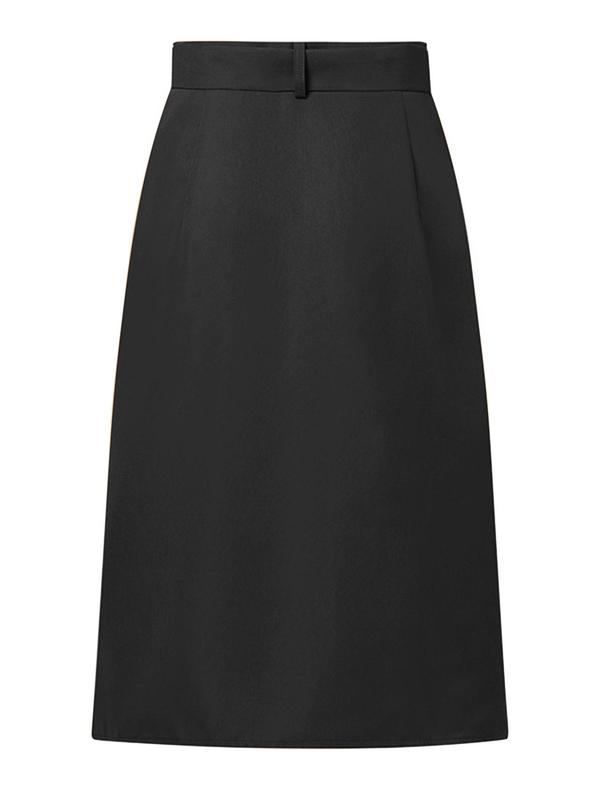 Women's Plain Button Front Belted Skirt, Casual Pocket Design Knee Length Skirt for Daily Wear, Ladies Bottoms for All Seasons