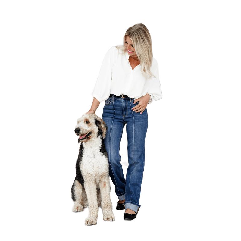 Judy Blue  Straight to the Heart High Rise Medium Wash Front Seam Cuffed Straight Leg Jeans