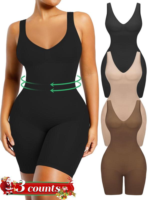 2Pcs Shapewear Bodysuit for Women, Tummy Control V Neck Butt Lifting Bodycon Romper, Backless Seamless Sexy One Piece Shorts, Black Friday All Saints' Day Chrismas