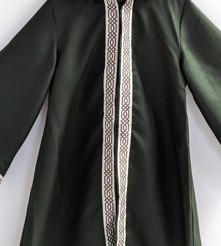 Adult Celtic Robe with Hood and Sleeves & Jacquard Trim, Renaissance Cosplay LARP Costume, Medieval Sorcerer Cloak