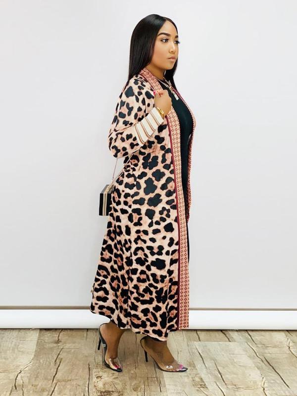 Women's Leopard & Zebra Stripe Print Open Front Long Coat, Casual Long Sleeve Outerwear for Spring & Fall,  Coats for Women, Ladies Clothes for Daily Wear