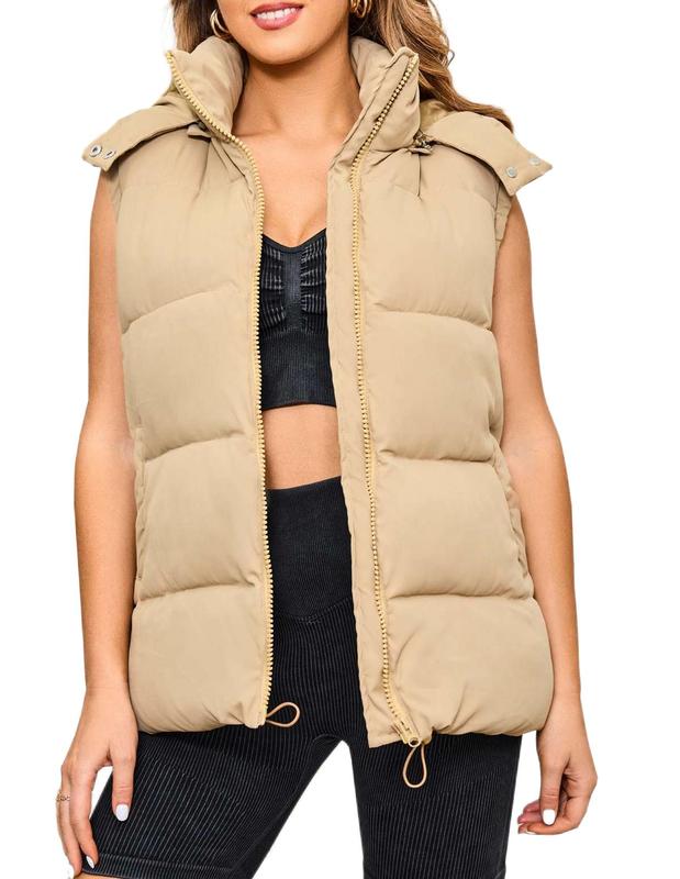 Women's Puffer Hooded Vest Quilted Padded Sleeveless Down Jacket Gilet with Pockets warm vest