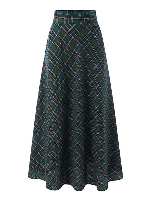 Women's Tartan Print Pocket A Line Skirt, Casual Fashionable Maxi Skirt for Daily Wear, Ladies Bottoms for All Seasons