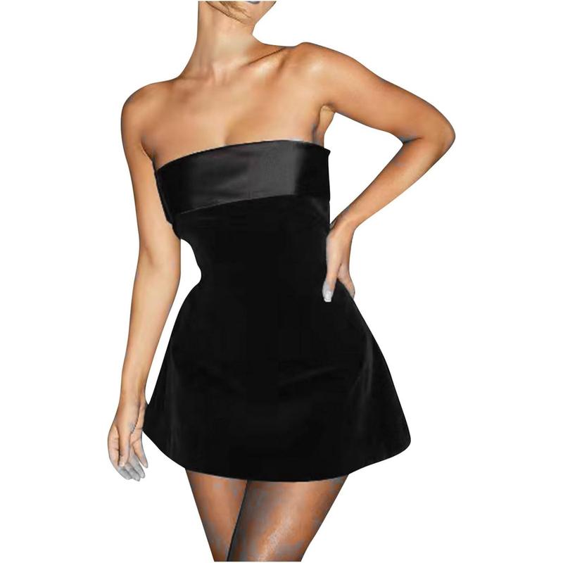 Women's Sexy Strapless Bodycon Mini Dress Velvet Off Shoulder A-Line Tube Top Dress Party Club Dresses Elegant Velvet Satin  Slim Flare Y2k Short Party Homecomming Dress