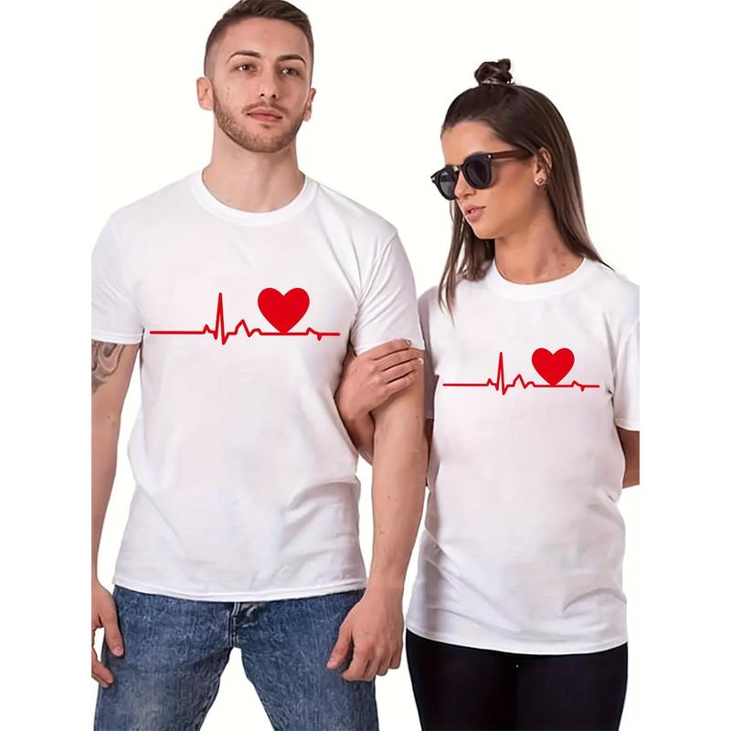 Romantic Printed Valentine's Day Couple T-shirt-Fashion round Neck, Breathable Short Sleeve, Sports Version-Excellent Comfort in Spring and Summer, Trendy Gift Ideas