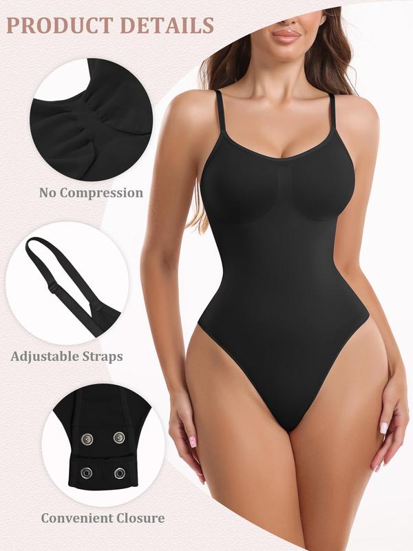 Women's Solid Adjustable Strap Shapewear Bodysuit, High Stretch Tummy Control Button Closure Crotch Shaper, Ladies Shapewear for All Seasons