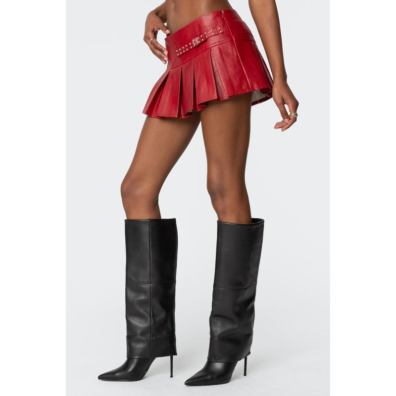 Carmine Faux Leather Pleated Mini Skirt