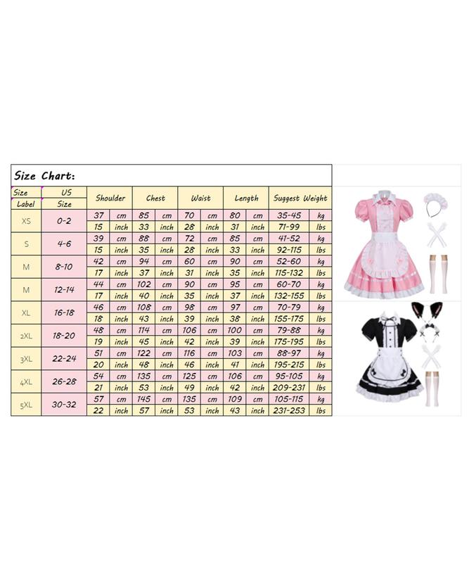 Women's Lolita French Maid Outfit Halloween Anime Costume with Apron Gloves Headband Socks 6 Pcs Set