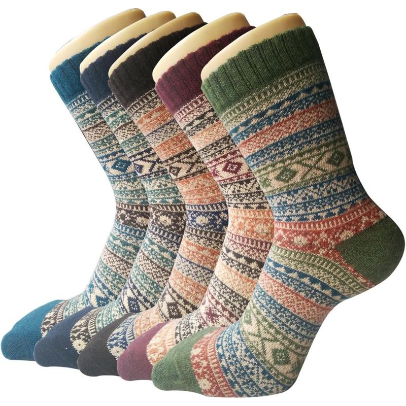 5 Pack Womens Wool Socks Winter Warm Socks Thick Knit Cabin Cozy Crew Soft Socks Gifts for Women