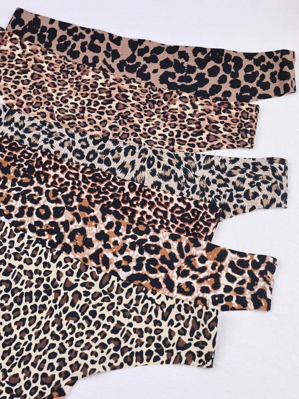 Women's 6pcs Leopard Print Panty, Comfy Breathable Seamless Knicker, Comfy and Stretchy Seamless Briefs for Women, Women's Underwear For All Seasons