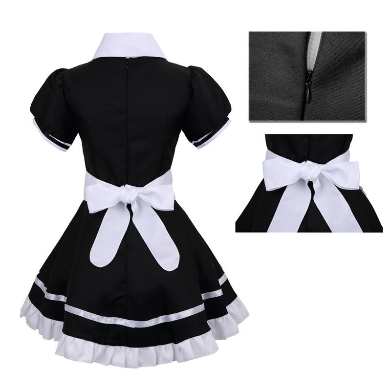 Women's Lolita French Maid Outfit Halloween Anime Costume with Apron Gloves Headband Socks 6 Pcs Set