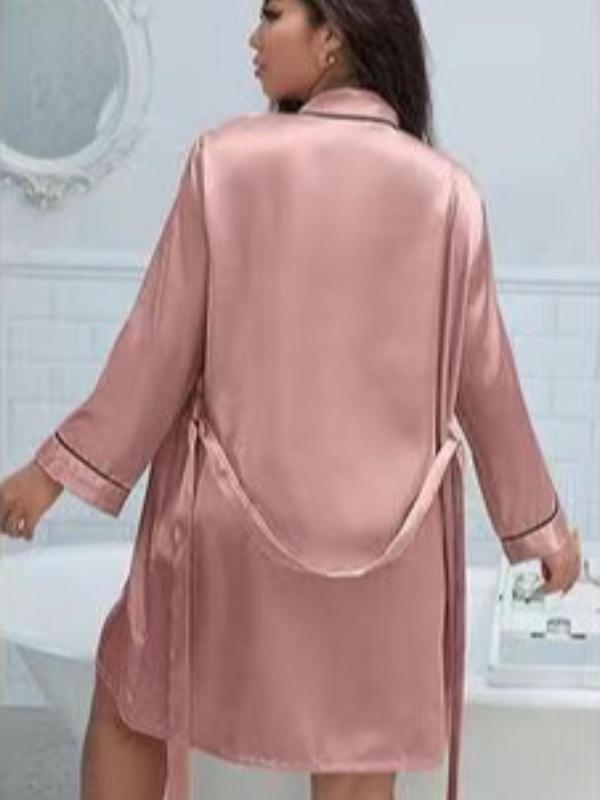 Women's Contrast Binding Belted Kimono Robe, Princess Robe, Ice Silk Dressing Gown for Women, Girly Clothes, Bride's Robe for Honeymoon Wedding Bridal Party, Women's Sleepwear