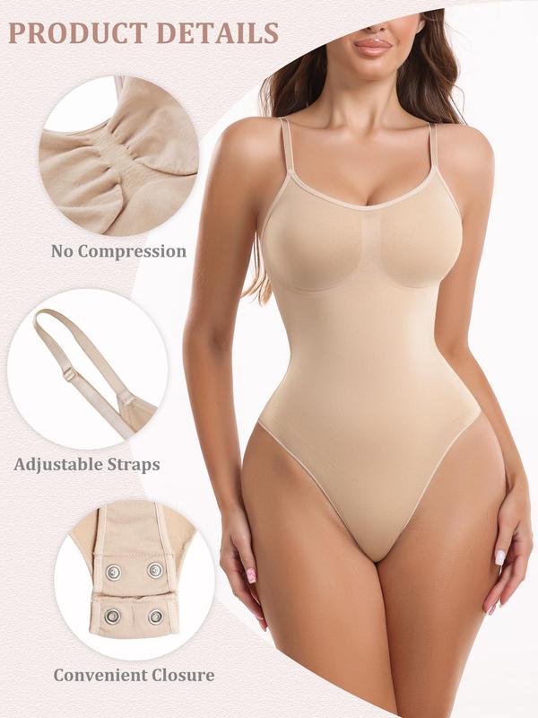 Women's Solid Adjustable Strap Shapewear Bodysuit, High Stretch Tummy Control Button Closure Crotch Shaper, Ladies Shapewear for All Seasons