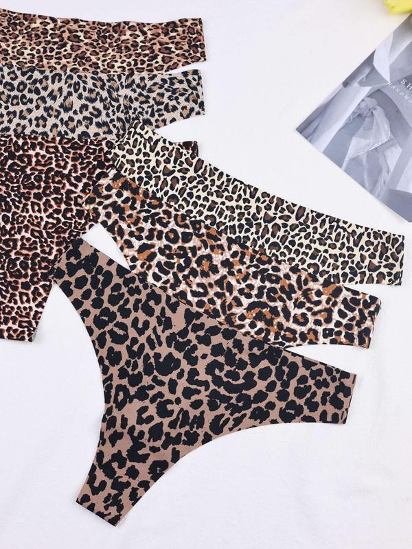 Women's 6pcs Leopard Print Panty, Comfy Breathable Seamless Knicker, Comfy and Stretchy Seamless Briefs for Women, Women's Underwear For All Seasons