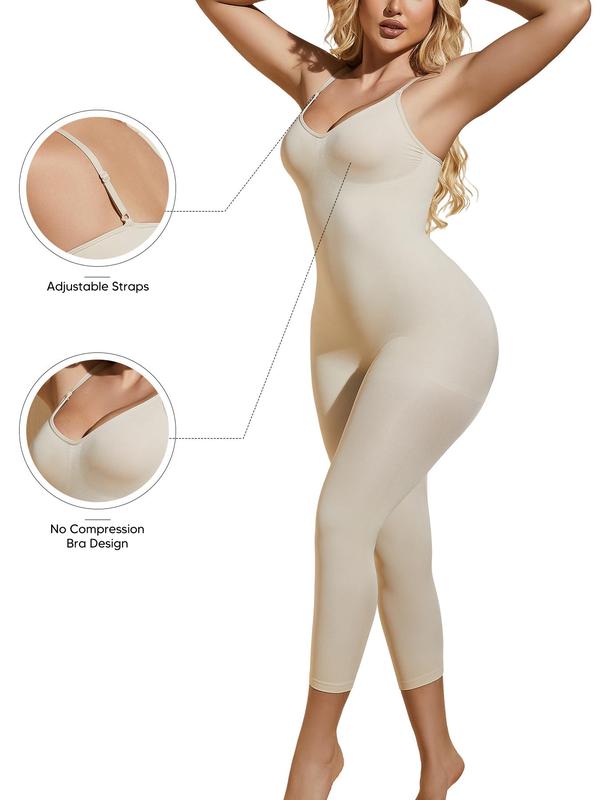 Women's Solid Adjustable Strap Shapewear Bodysuit, High Stretch Tummy Control Bodysuit, Ladies Shapewear for All Seasons