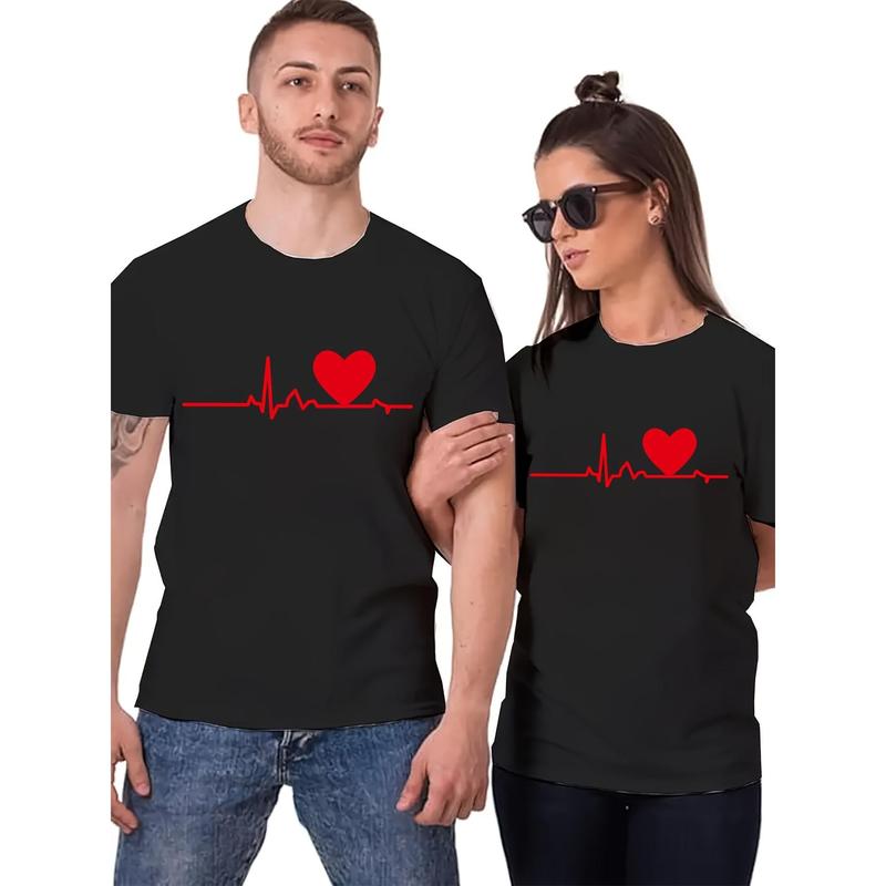 Romantic Printed Valentine's Day Couple T-shirt-Fashion round Neck, Breathable Short Sleeve, Sports Version-Excellent Comfort in Spring and Summer, Trendy Gift Ideas