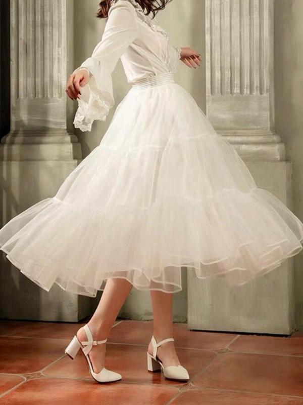 Women's Solid Ruffle Hem High Waist Petticoat, Elegant Soft A-line Skirt for Wedding Party, Fashionable Wedding Accessories for Women