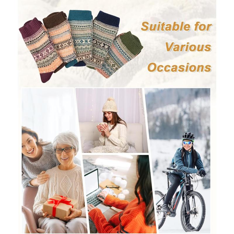 5 Pack Womens Wool Socks Winter Warm Socks Thick Knit Cabin Cozy Crew Soft Socks Gifts for Women