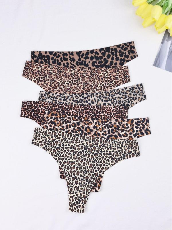 Women's 6pcs Leopard Print Panty, Comfy Breathable Seamless Knicker, Comfy and Stretchy Seamless Briefs for Women, Women's Underwear For All Seasons