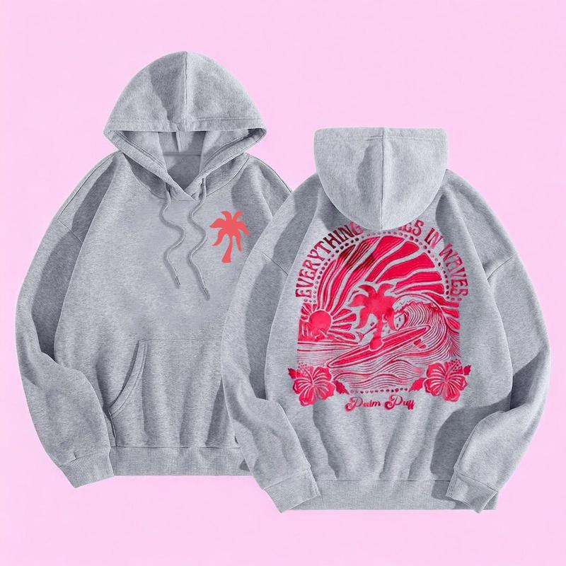 Pink palm shirt, Unisex Pullover Hoodie – Cozy, Stylish Casual Wear. Gift for Teens and Adults, Gift For Him Her, Everything Comes In Waves Hoodie