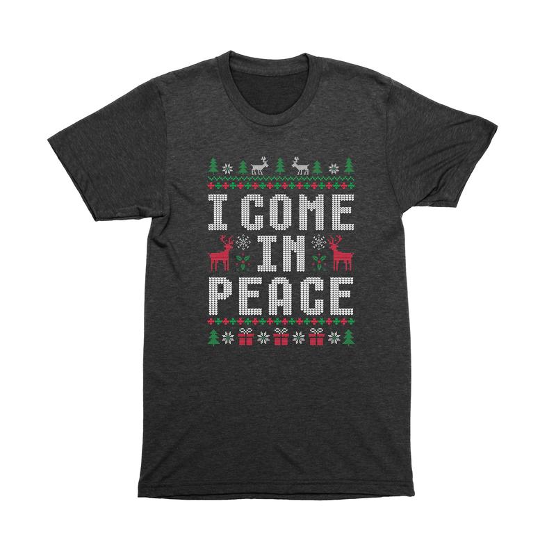 Matching Couples Christmas Shirts, Peace and I Come in Peace Graphic Tee, Funny Adult Humor Shirt (MULTI COLOR INK)