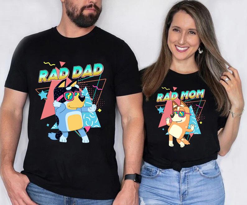 Bluey Rad Mom Shirt | Couple Bluey shirt | Bluey Rad Dad Shirt | Retro Mom Chilli Heeler Shirt | Retro Rad Dad Bluey Shirt | Bluey Mama Shirt | Best Dad Ever | Fathers day shirt