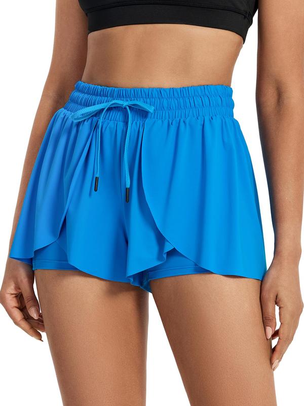 Women's Plain 2 in 1 Drawstring Waist Skorts, Summer Clothes Women, Casual Comfort High Waist Wrap Shorts with Liner, Fall Clothes, Summer Outfits, Shorts for Women, Back To School Clothes, Ladies Summer Bottoms for Daily Athletic Running Gym Wear