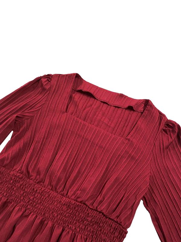 Women's Textured Flounce Sleeve Blouse, Casual Solid Square Neck Top for Spring & Fall, Women's Clothing for Daily Wear