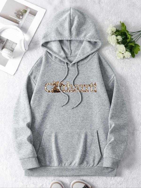 Women's Thermal Lined Cartoon Graphic Print Drop Shoulder Drawstring Pocket Hoodie, Mean Girls Casual Long Sleeve Hooded Sweatshirt, Ladies Fall & Winter Clothes for Daily Wear