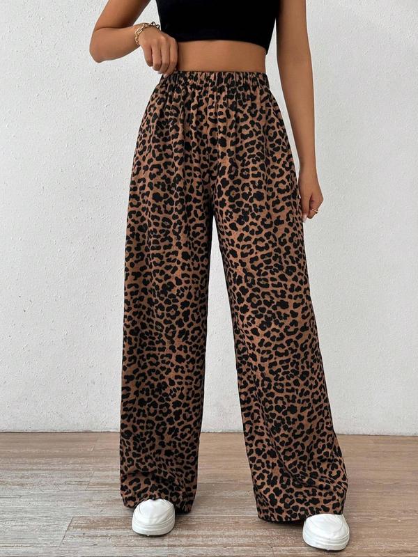 Women's Leopard-print Wide Leg Pants, Fashion Elegant Comfy Trousers for Home Work Office, Ladies Bottoms for All Seasons