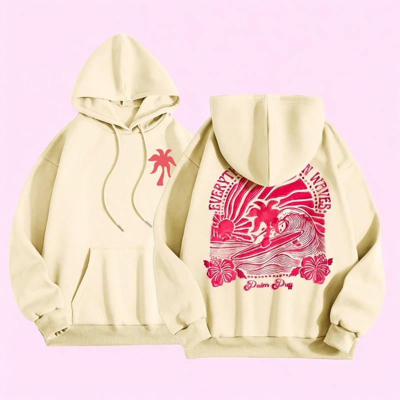 Pink palm shirt, Unisex Pullover Hoodie – Cozy, Stylish Casual Wear. Gift for Teens and Adults, Gift For Him Her, Everything Comes In Waves Hoodie