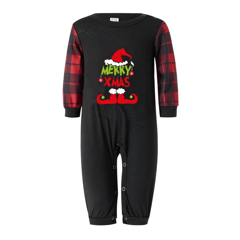 Christmas Pajamas For Family Christmas Family Pajamas Matching Set, Long Sleeve Letters Print T-shirt with Plaid Pants Sleepwear Loungewear