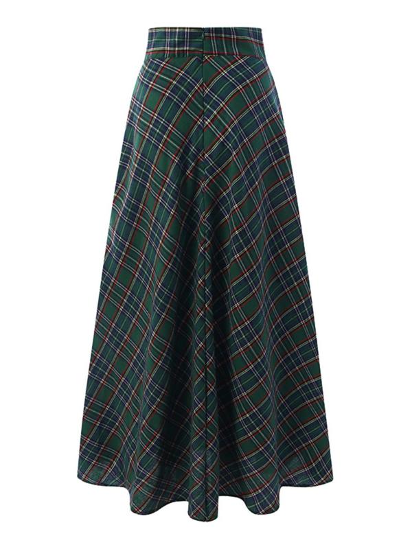 Women's Tartan Print Pocket A Line Skirt, Casual Fashionable Maxi Skirt for Daily Wear, Ladies Bottoms for All Seasons