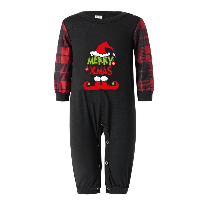 Christmas Pajamas For Family Christmas Family Pajamas Matching Set, Long Sleeve Letters Print T-shirt with Plaid Pants Sleepwear Loungewear