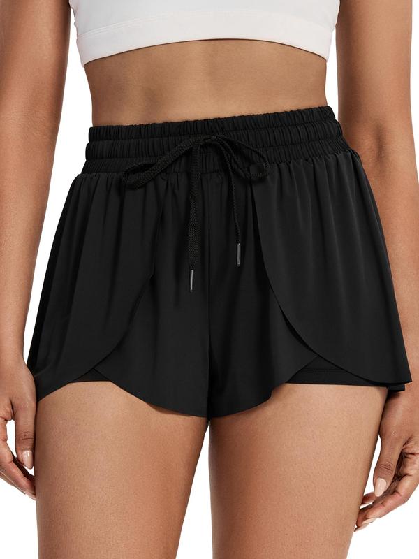 Women's Plain 2 in 1 Drawstring Waist Skorts, Summer Clothes Women, Casual Comfort High Waist Wrap Shorts with Liner, Fall Clothes, Summer Outfits, Shorts for Women, Back To School Clothes, Ladies Summer Bottoms for Daily Athletic Running Gym Wear