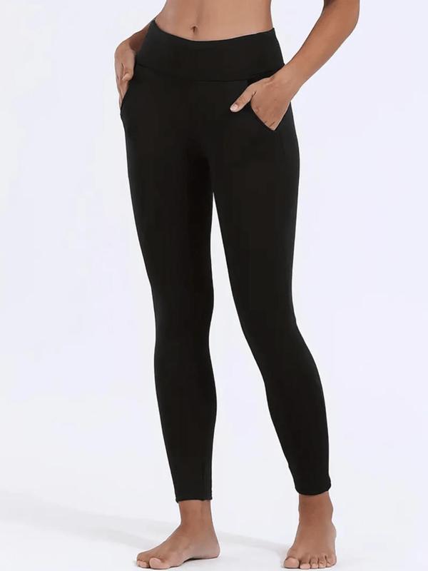 Women's Solid Pocket Thermal Lined Leggings, Casual Comfy Warm Skinny Pants for Daily Wear, Ladies Bottoms for Winter