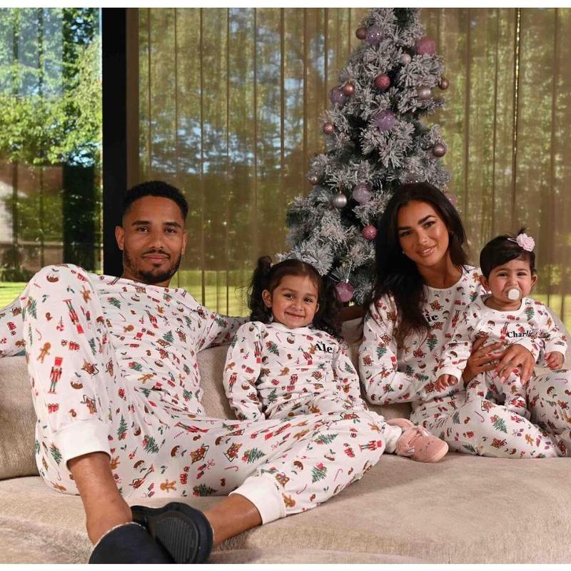 Christmas Pajamas for Family Long Sleeve Cartoon Print Tops + Pants Set Holiday Sleepwear