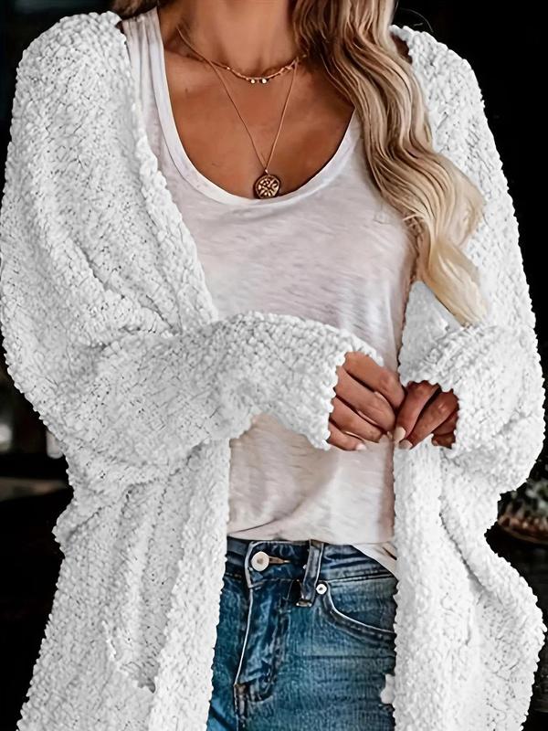 Women's Solid Pocket Batwing Sleeve Cardigan, Casual Long Sleeve Open Front Outerwear for Daily Wear, Ladies Clothes for All Seasons