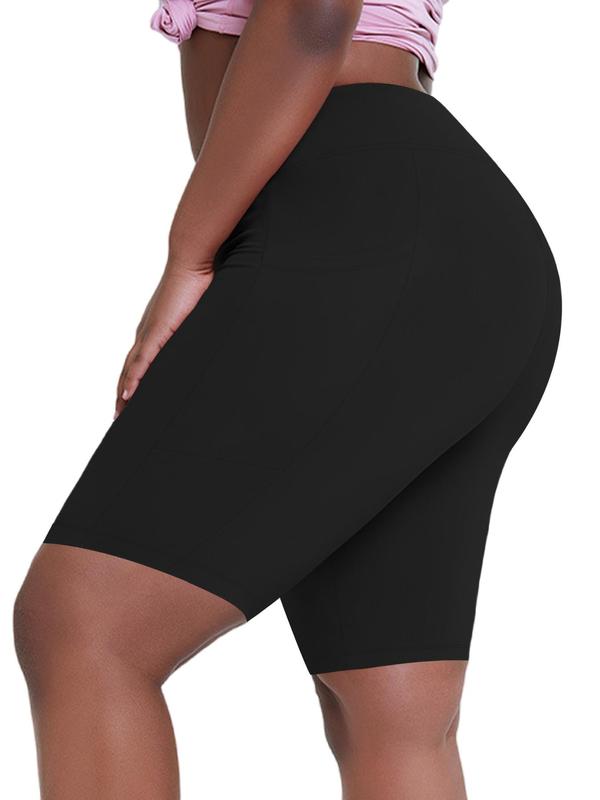 Plus Size Pocket High Waist Short Leggings, Casual High Stretch Seamless Skinny Shorts, Back To School Outfits, Summer Clothes Women, Lady's Bottoms