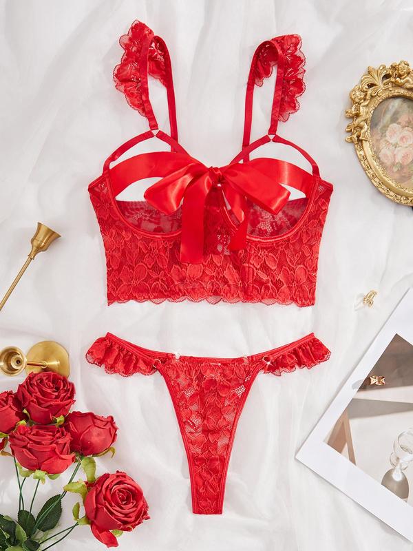 Women's Floral Lace Bra & Panty Two-piece Set, Sexy Push Up Bra & Panty Set, Lingerie Set for Women