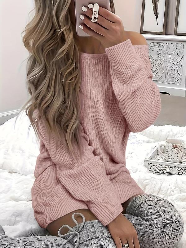 Women's Plain Criss Cross Backless Sweater Dress, Casual Drop Shoulder Long Sleeve Jumper Dress for Fall & Winter, Women's Knitwear for Daily Wear, Wedding Guest Dress