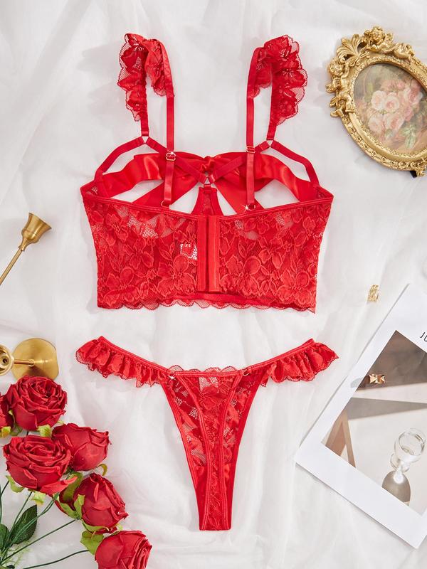 Women's Floral Lace Bra & Panty Two-piece Set, Sexy Push Up Bra & Panty Set, Lingerie Set for Women