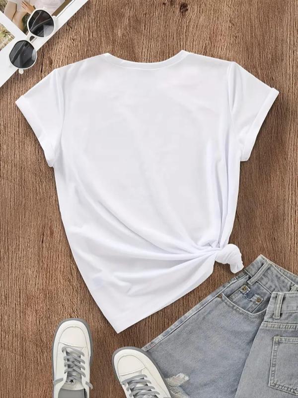 Women's Letter Print Round Neck Tee, Fashion Casual Short Sleeve T-shirt for Daily Holiday Vacation Outdoor Wear, Ladies Clothes for Summer